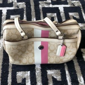 Coach Heritage Tan With Pink Stripe Bag
